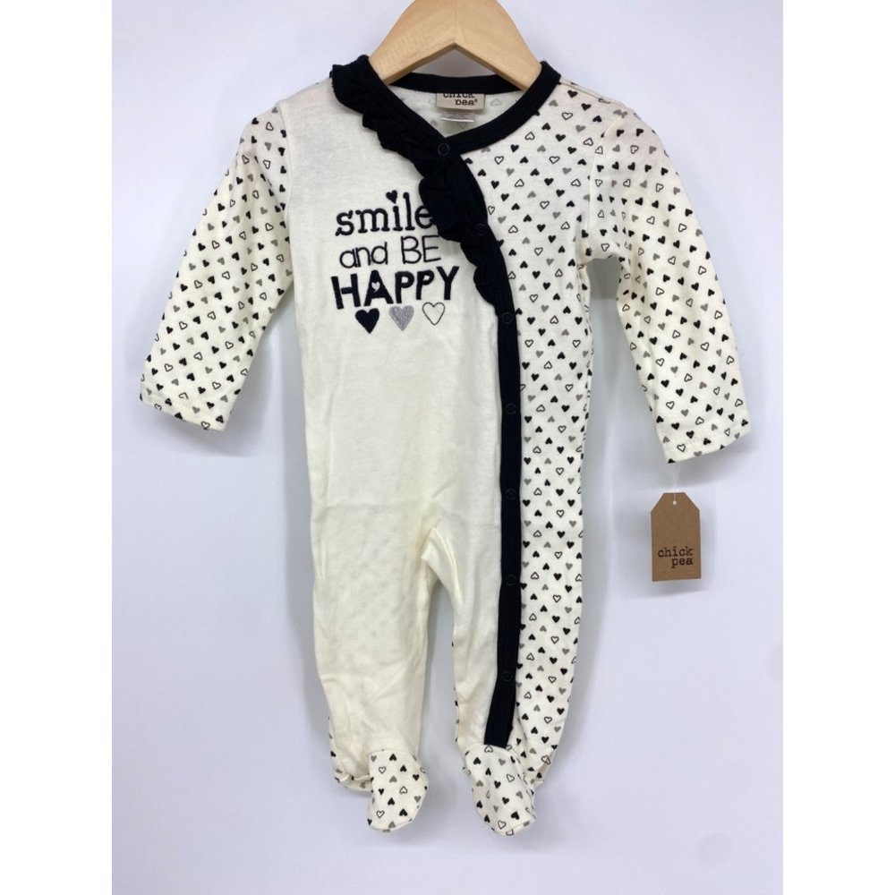 Chick Pea Smile and Be Happy snap button long sleeve footie sleeper playsuit NEW